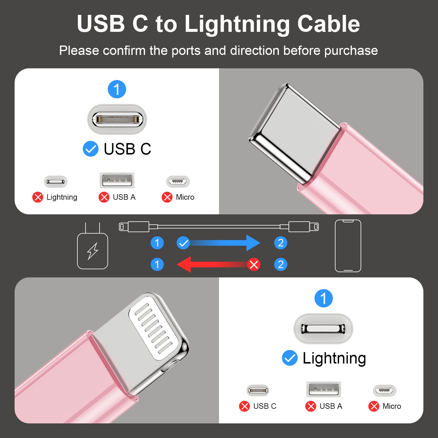 2Pack for Apple iPhone 13 12 Fast Charger Cable Pink 6ft [Apple